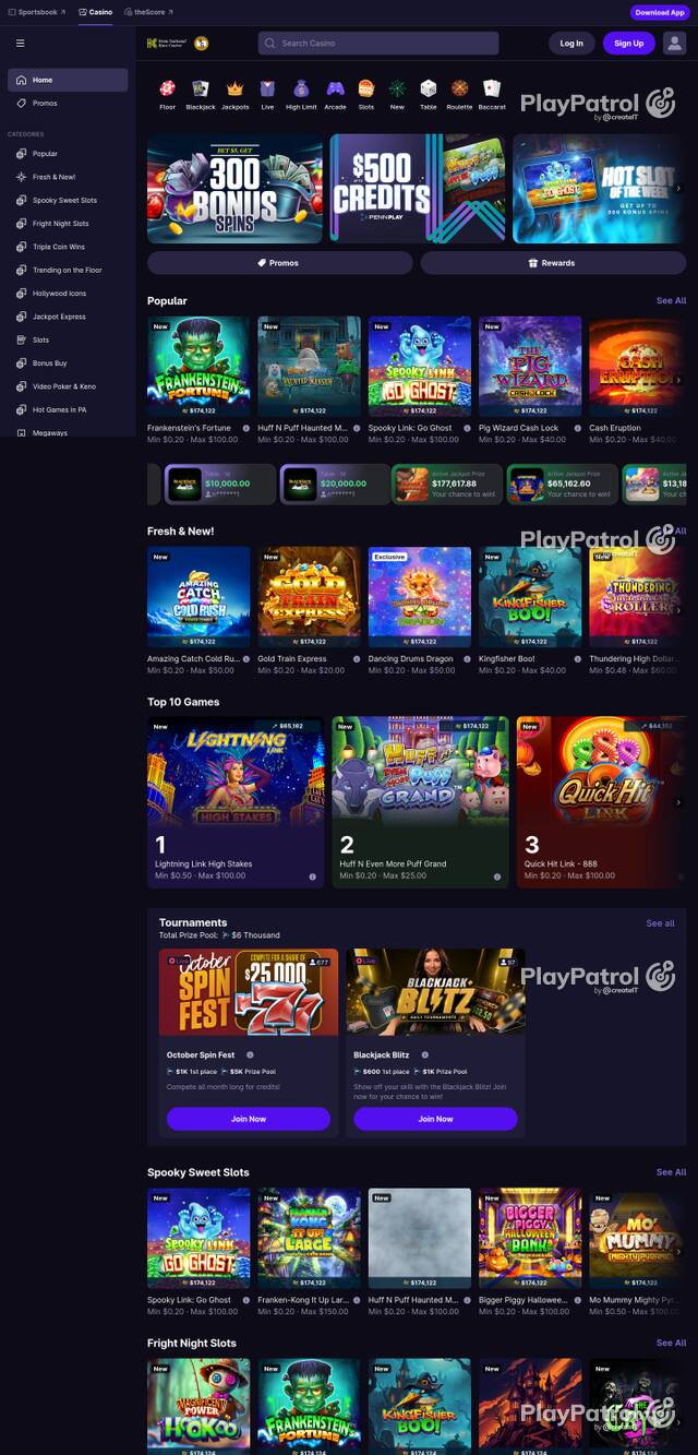 Capture of the front page of hollywoodcasino.com (hollywoodcasino.com) on 26 October 2026