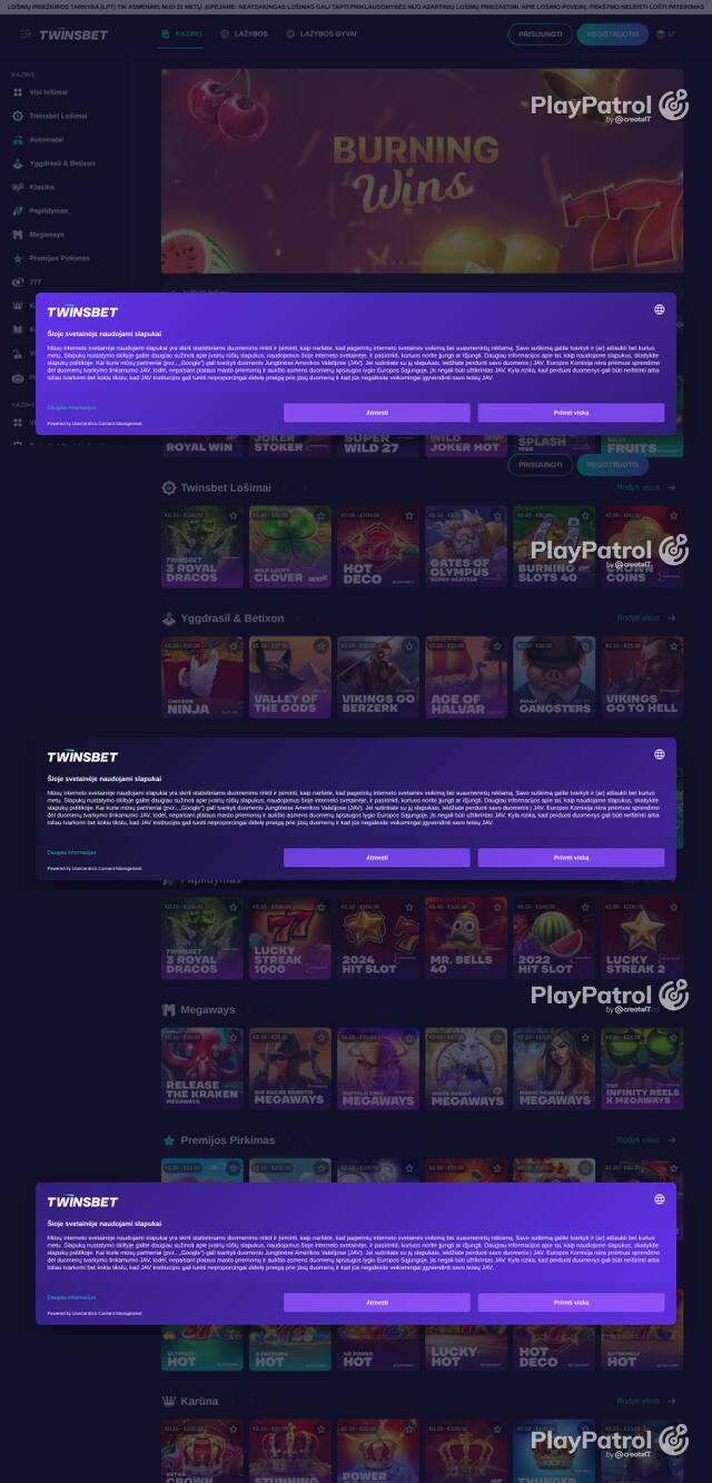 Capture of the front page of twinsbet.lt (twinsbet.lt) on 15 October 2026