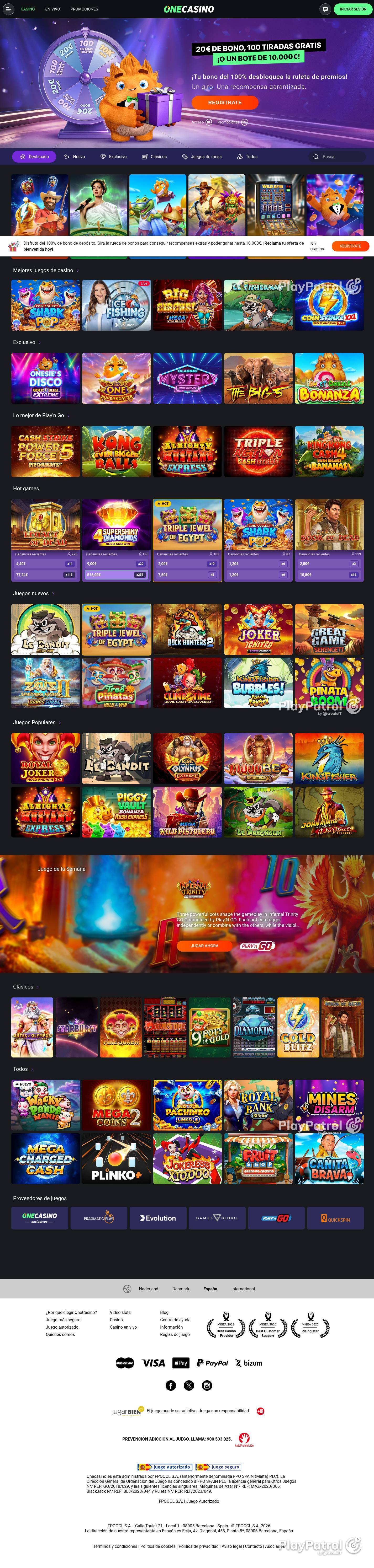 Full capture of One Casino recorded during the scan