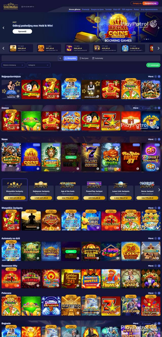 Capture of the front page of totalcasino.pl (totalcasino.pl) on 22 October 2026