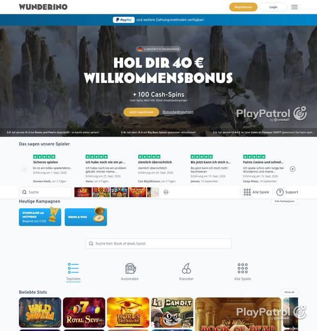 Homepage capture of Wunderino recorded during the scan