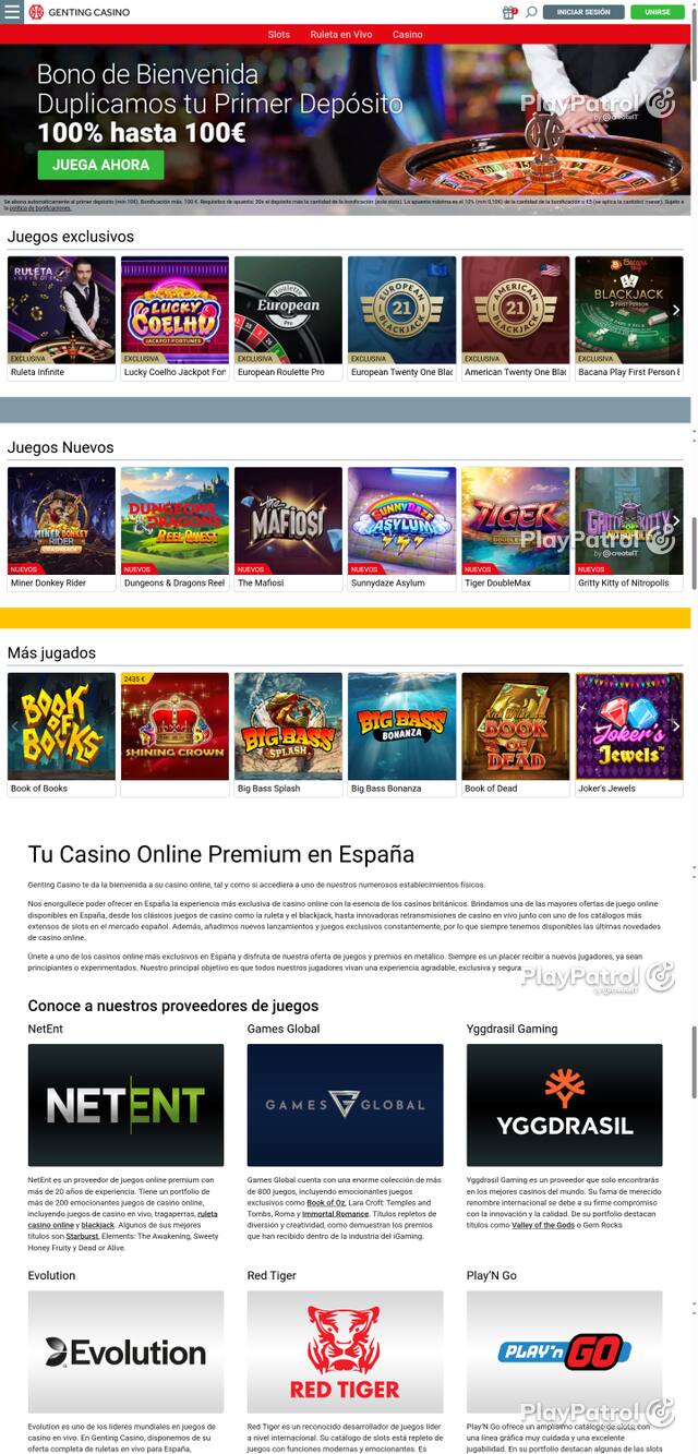 Capture of the front page of Genting Casino (gentingcasino.es) on 30 October 2026