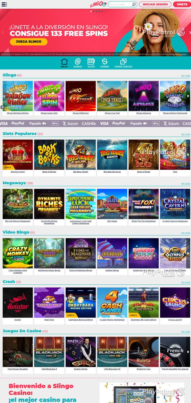 Homepage capture of Slingo Casino recorded during the scan