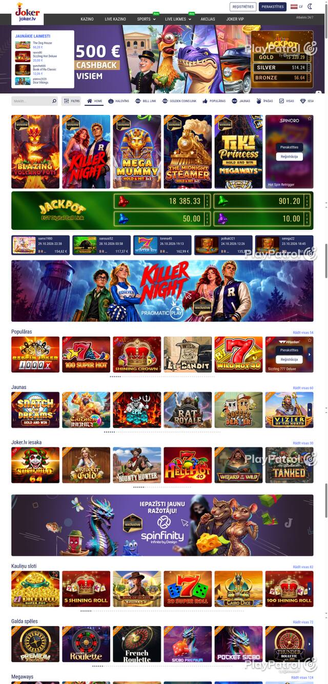 Capture of the front page of joker.lv (casino.joker.lv) on 30 October 2026
