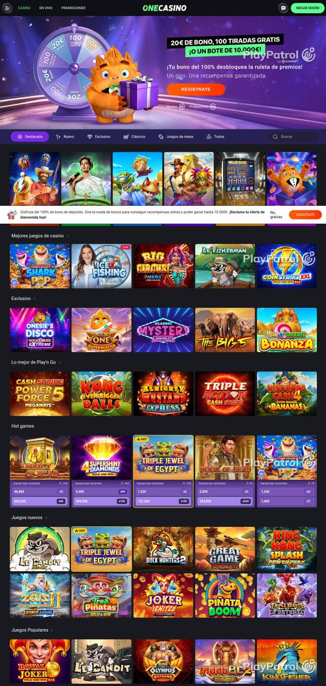 Homepage capture of One Casino recorded during the scan
