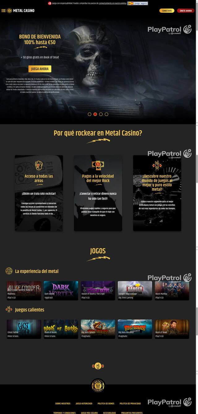Capture of the front page of Metal Casino (metalcasino.es) on 27 October 2026