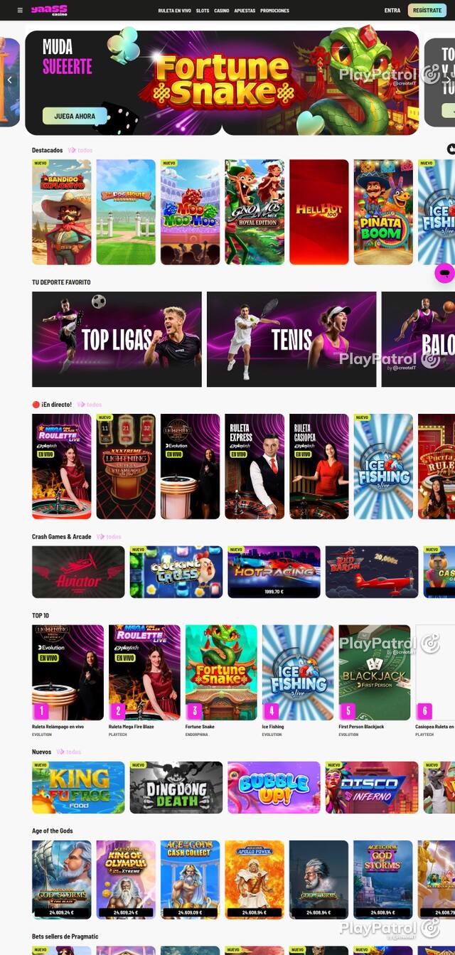 Homepage capture of Yaass Casino recorded during the scan