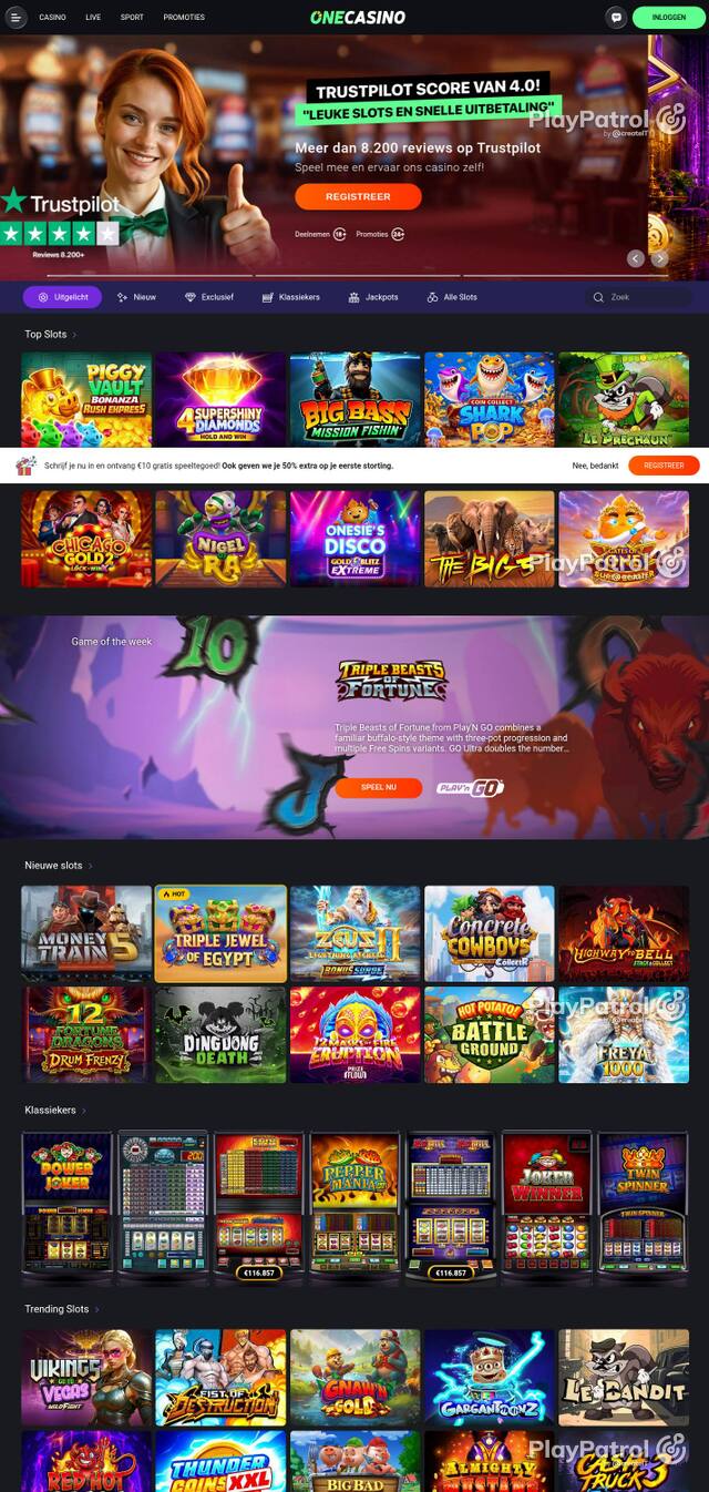 Homepage capture of One Casino recorded during the scan