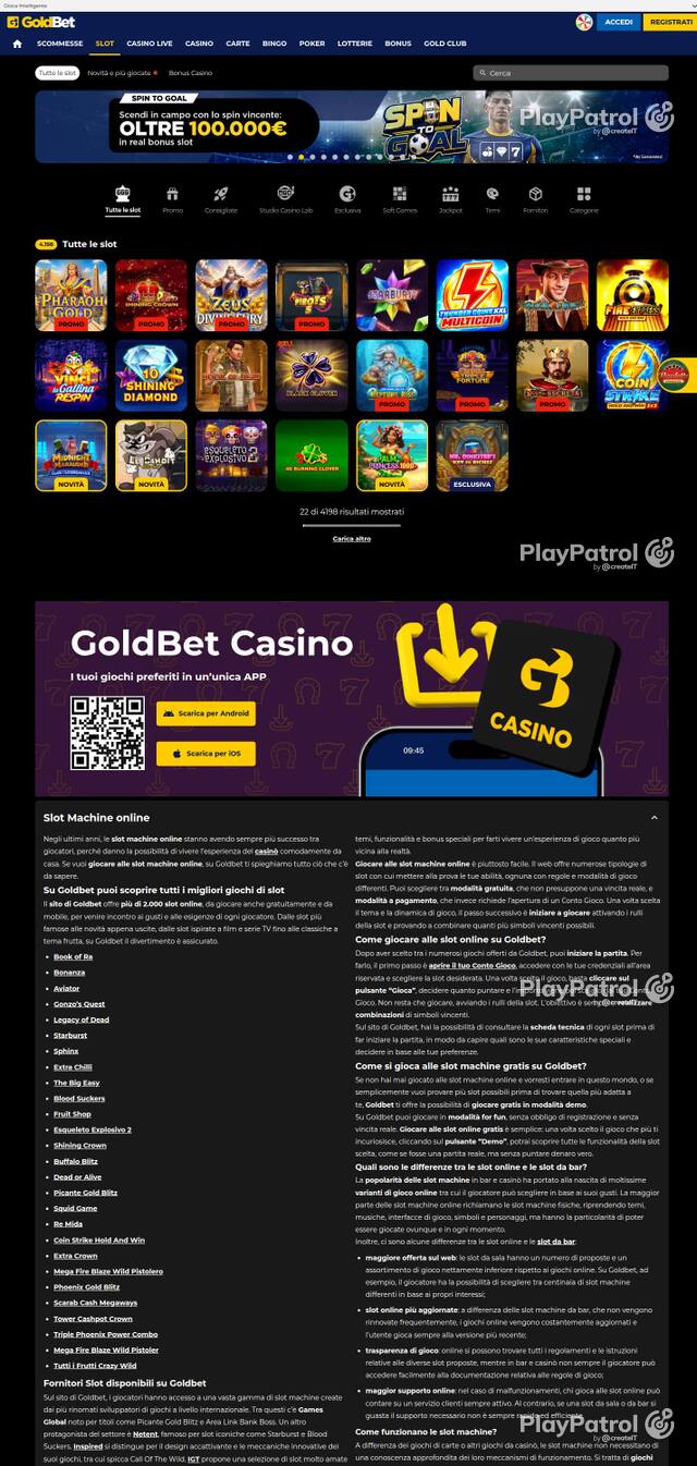 Homepage capture of Goldbet recorded during the scan