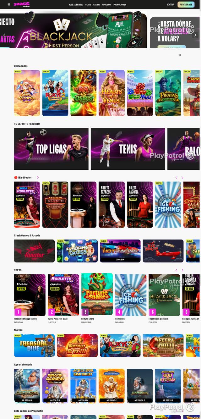 Capture of the front page of Yaass Casino (yaasscasino.es) on 7 October 2026