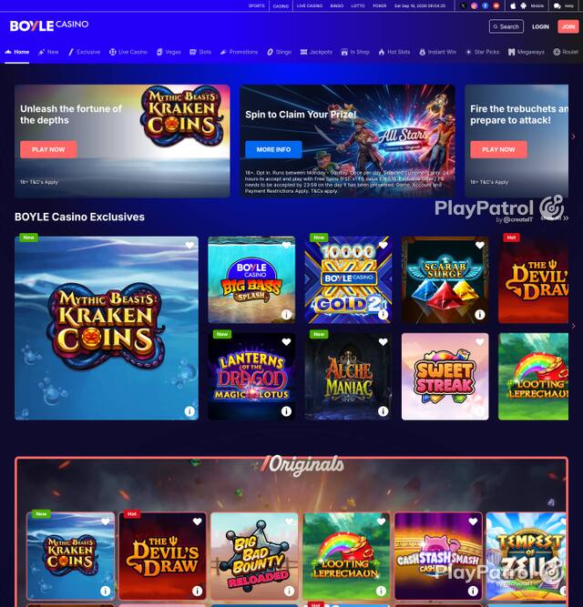 Capture of BoyleSports Casino recorded during the scan