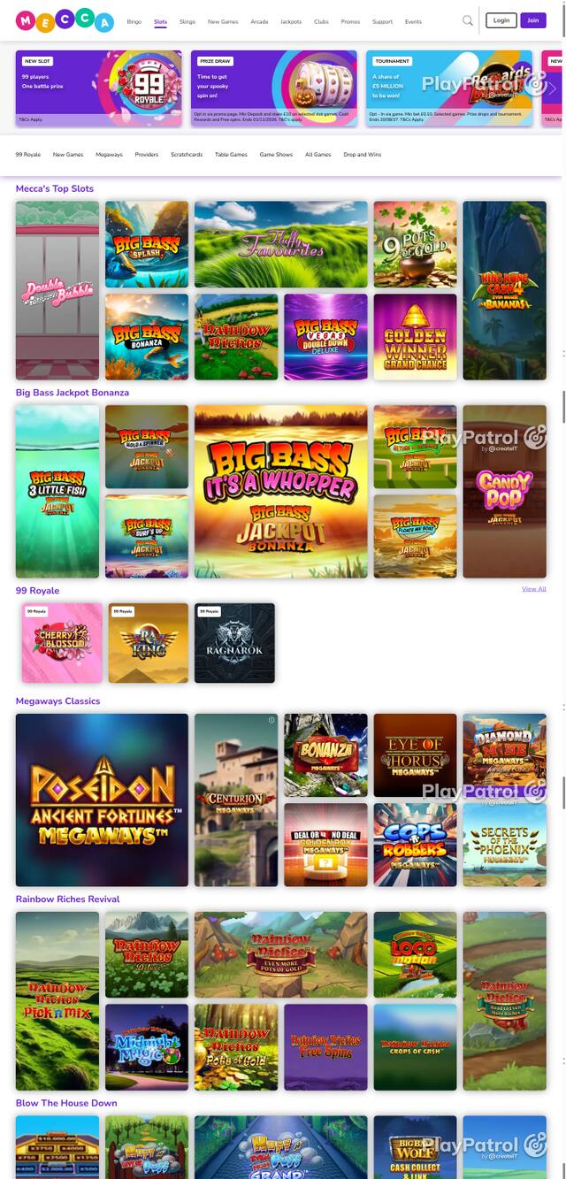 Capture of the front page of Mecca Bingo (meccabingo.com) on 20 October 2026