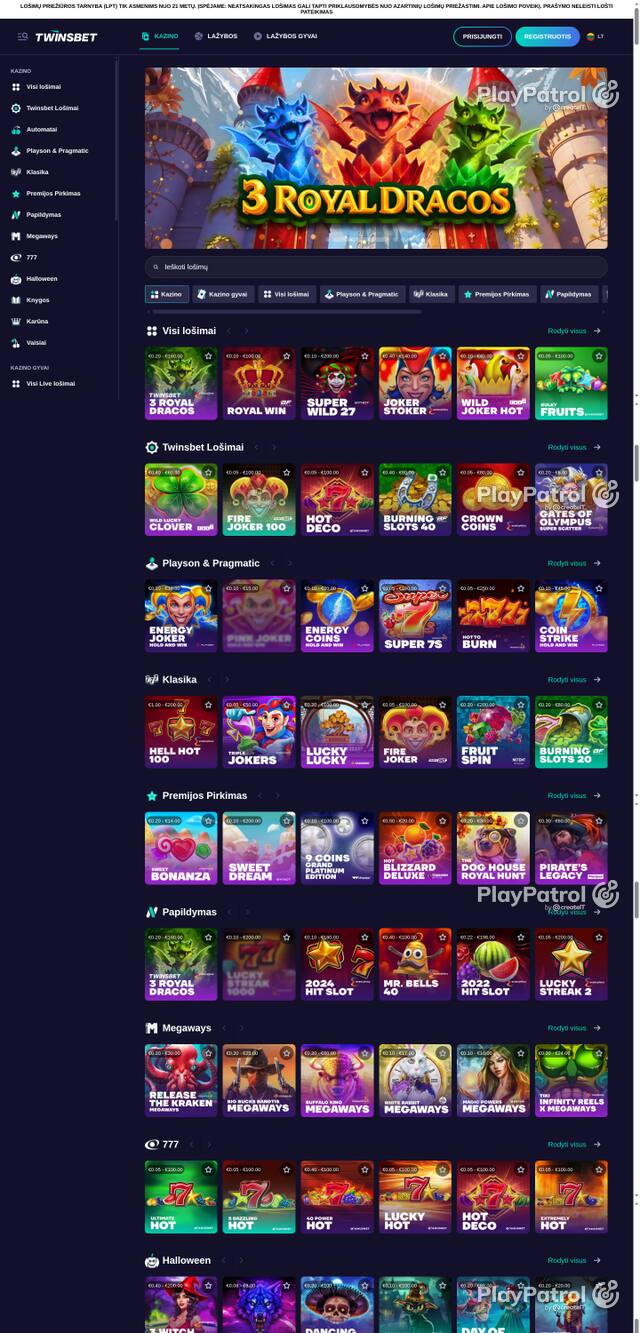 Front page of twinsbet.lt as captured on 29 October 2026
