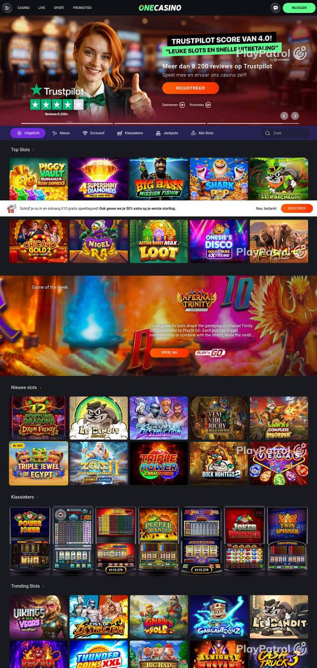 Homepage capture of One Casino recorded during the scan