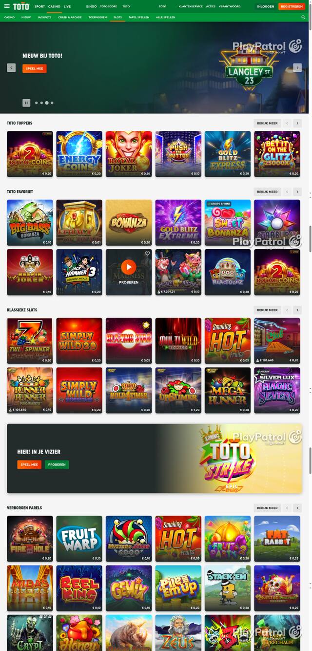 Capture of the front page of TOTO Casino (casino.toto.nl) on 19 October 2026
