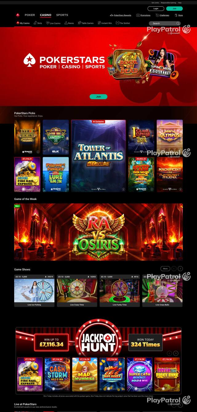 Homepage capture of PokerStars recorded during the scan