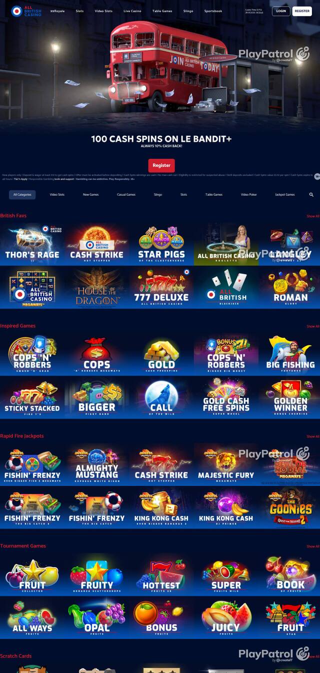 Homepage capture of All British Casino recorded during the scan