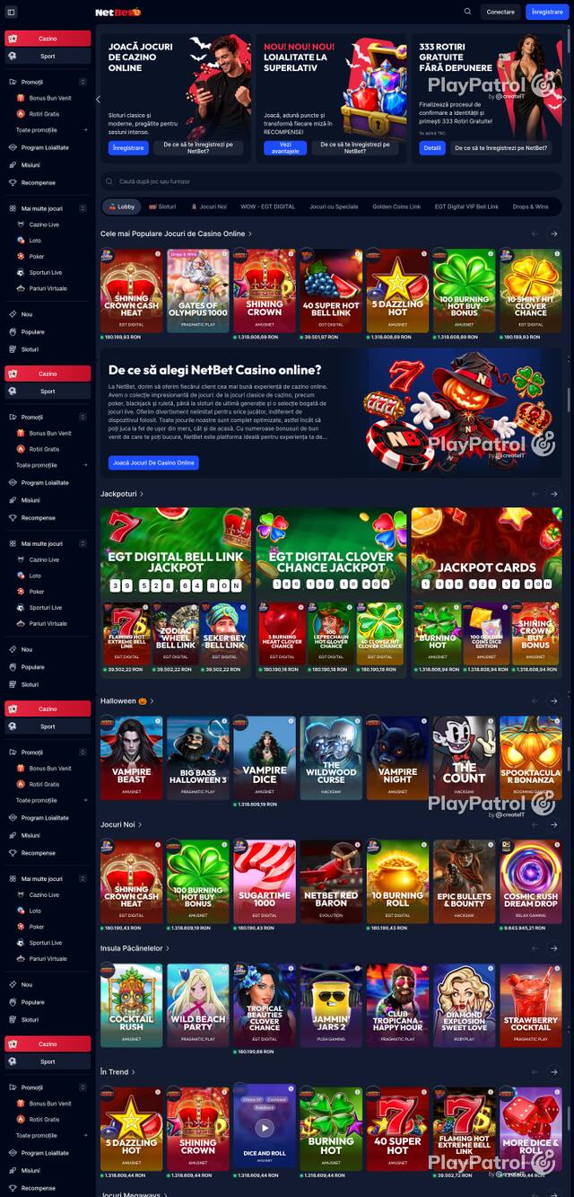 Capture of the front page of NetBet (casino.netbet.ro) on 17 October 2026