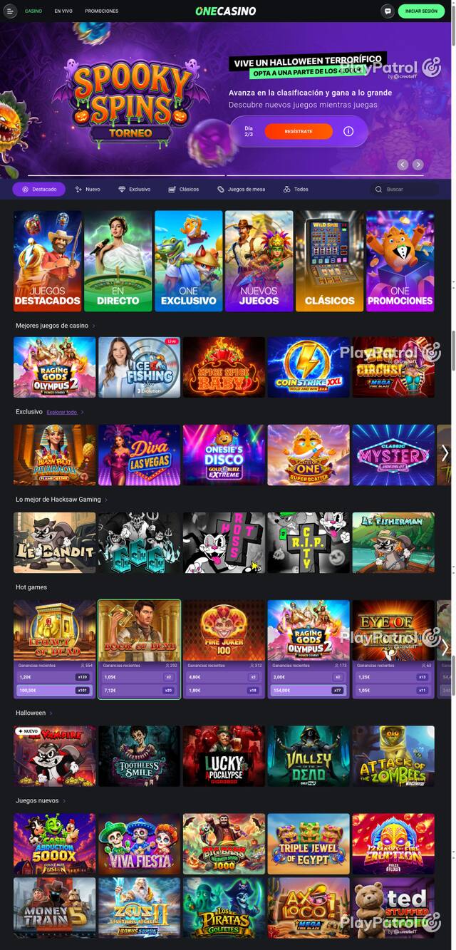 Capture of the front page of One Casino (onecasino.es) on 18 October 2026