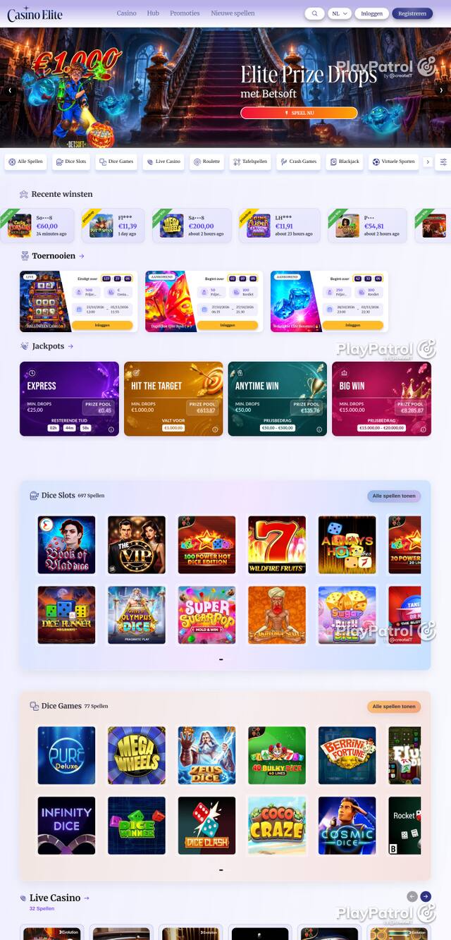 Front page of casinoelite.be as captured on 27 October 2026