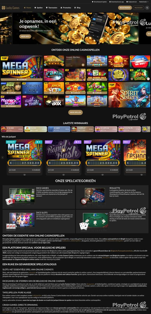 Capture of the front page of luckygames.be (luckygames.be) on 24 October 2026