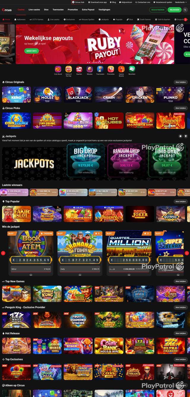 Front page of circus-casino.be as captured on 26 October 2026