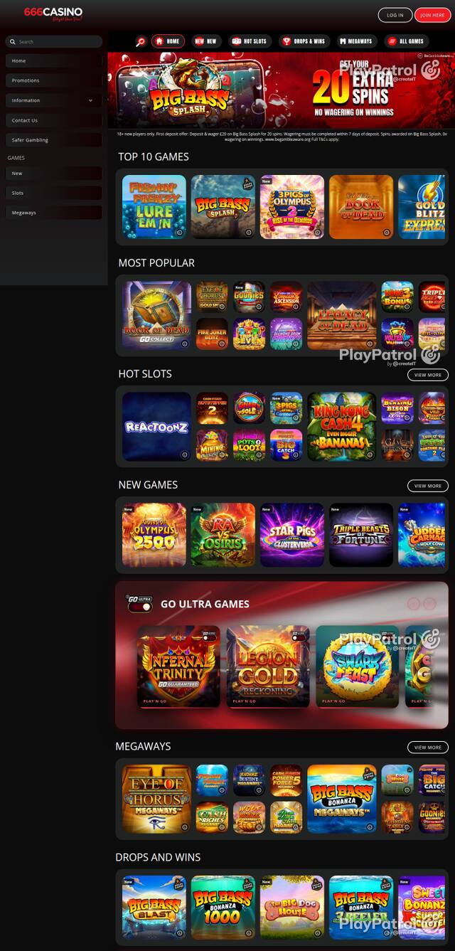 Homepage capture of 666 Casino recorded during the scan