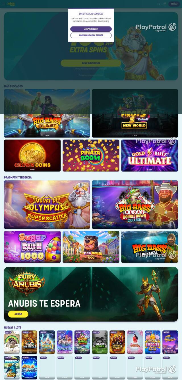 Homepage capture of Piñata Casino recorded during the scan