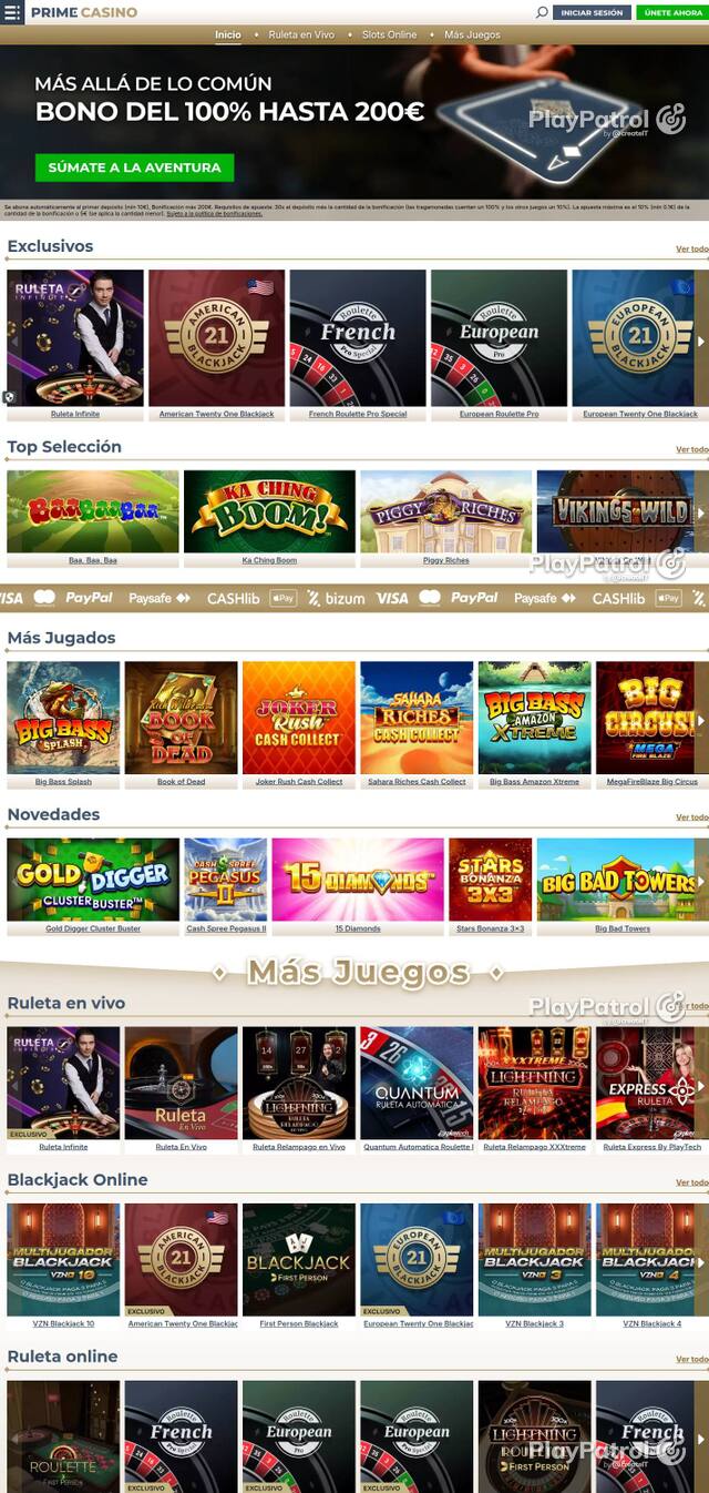 Homepage capture of Prime Casino recorded during the scan
