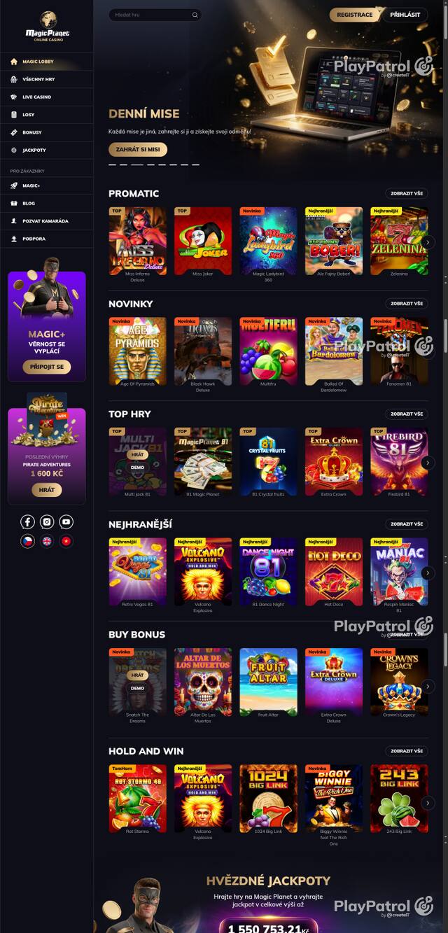 Capture of the front page of Magic Planet (magicplanet.cz) on 21 October 2026