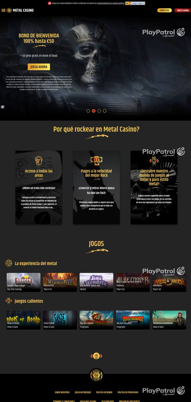 Homepage capture of Metal Casino recorded during the scan