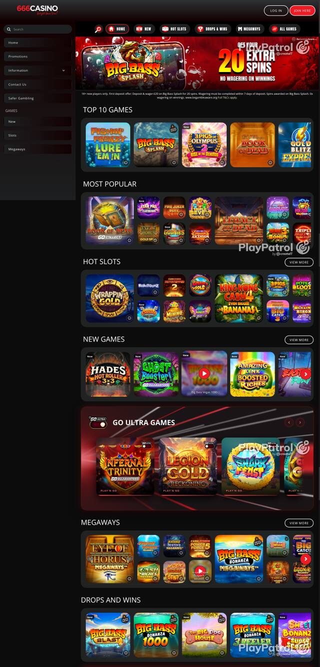 Capture of the front page of 666 Casino (666casino.com) on 15 October 2026
