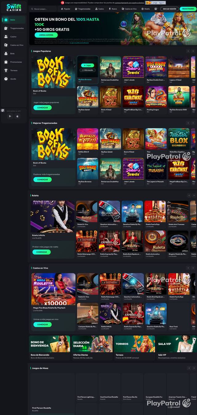 Homepage capture of Swift Casino recorded during the scan