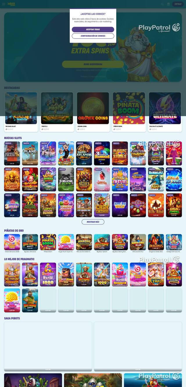 Homepage capture of Piñata Casino recorded during the scan