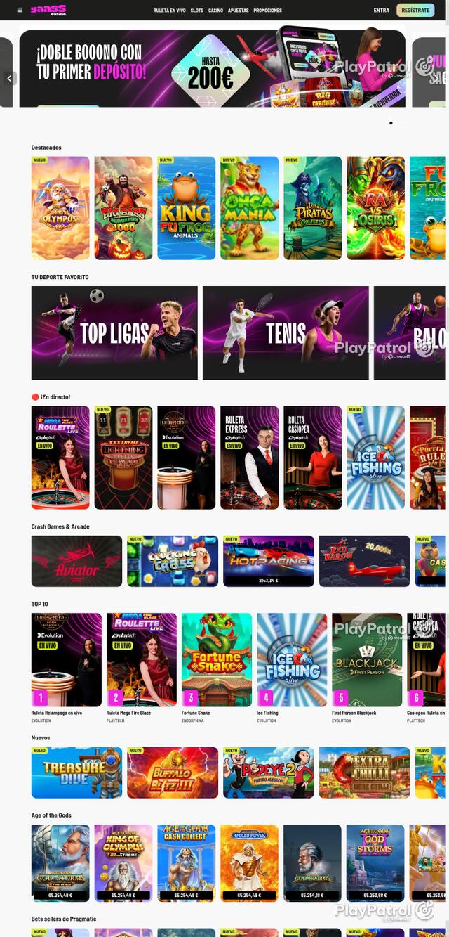 Capture of the front page of Yaass Casino (yaasscasino.es) on 19 October 2026