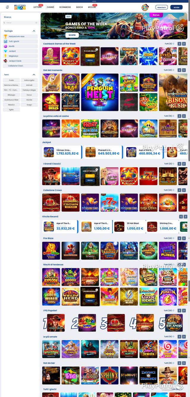 Capture of the front page of MyLotteries (mylotteriesplay.it) on 25 October 2026