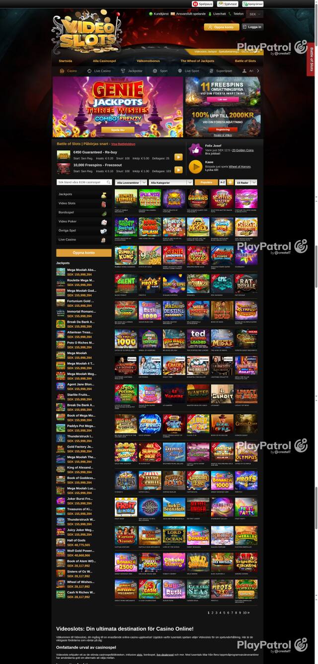 Capture of the front page of videoslots.com (videoslots.com) on 25 October 2026