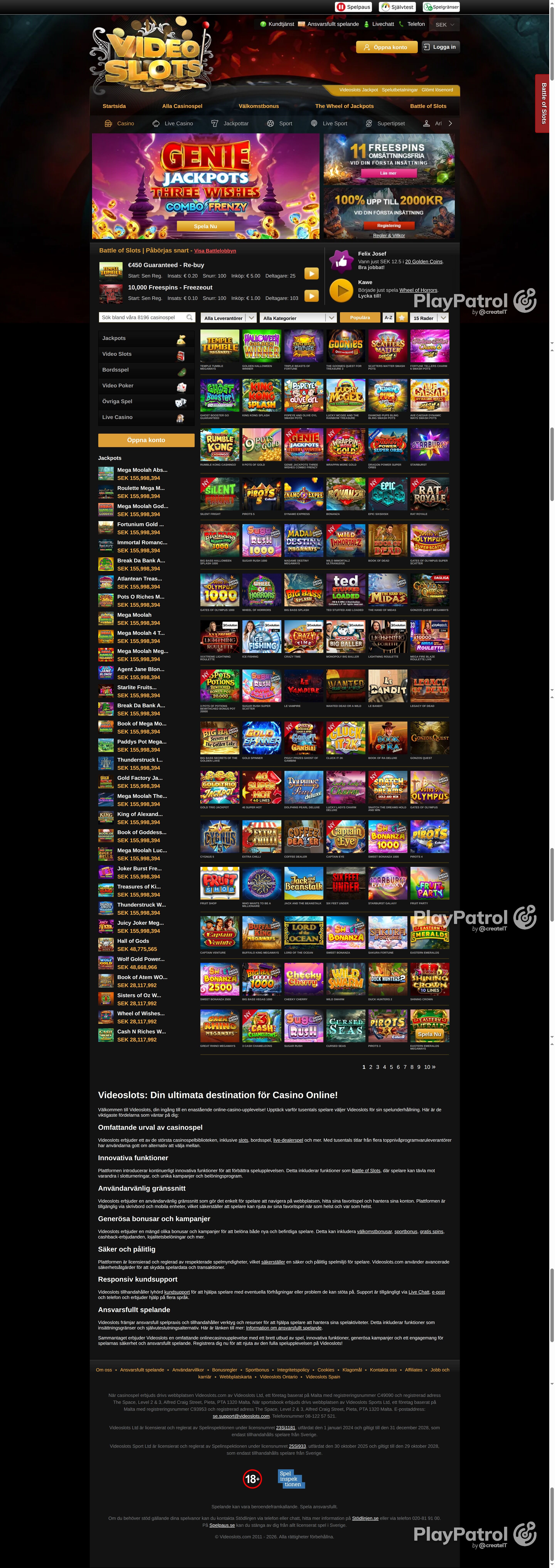 Full capture of videoslots.com recorded during the scan