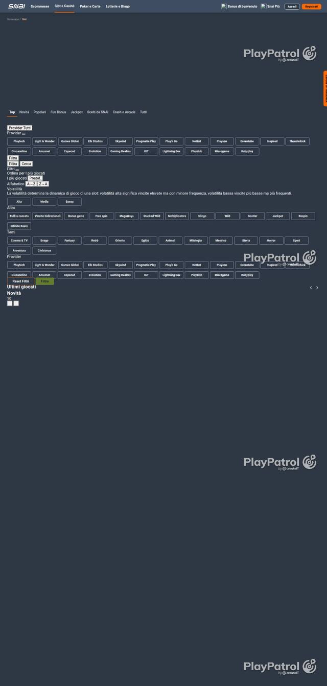 Homepage capture of Snai recorded during the scan