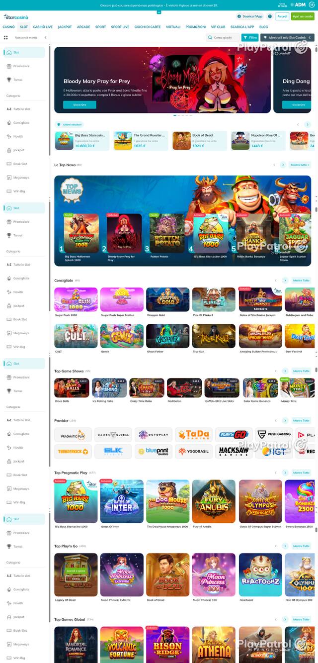 Capture of the front page of StarCasinò (starcasino.it) on 24 October 2026