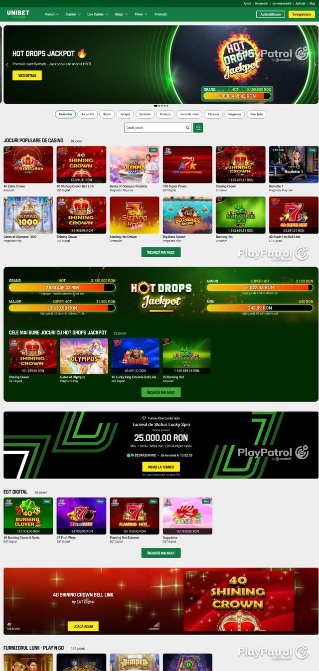 Capture of the front page of Unibet (unibet.ro) on 4 October 2026