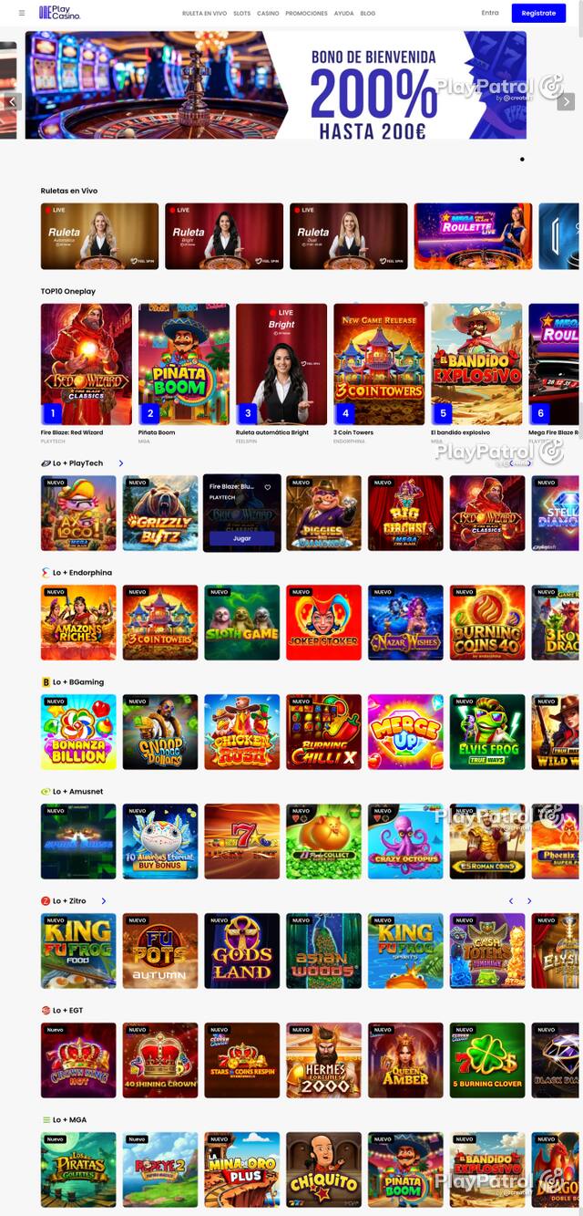 Capture of the front page of OnePlay Casino (oneplaycasino.es) on 11 October 2026