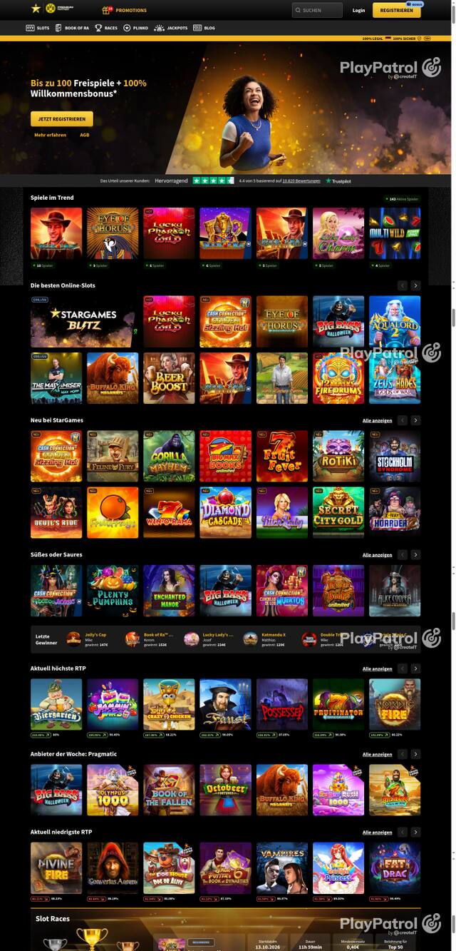 Capture of the front page of StarGames (stargames.de) on 11 October 2026