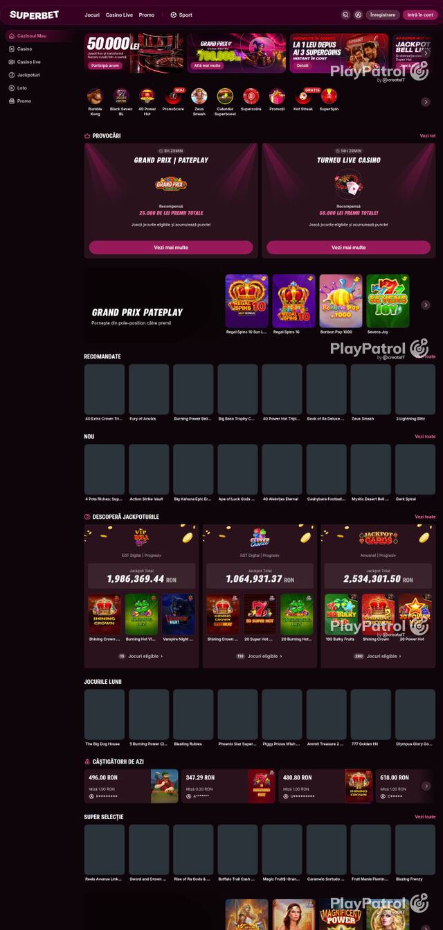 Homepage capture of Superbet recorded during the scan