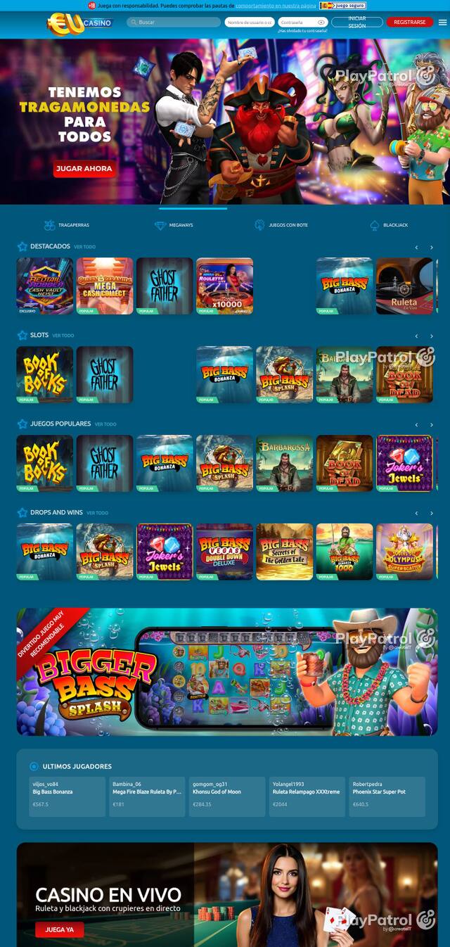 Homepage capture of EU Casino recorded during the scan