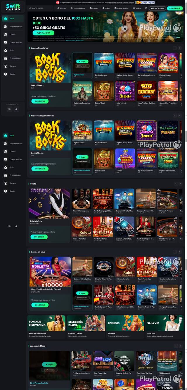 Capture of the front page of Swift Casino (swiftcasino.es) on 20 October 2026