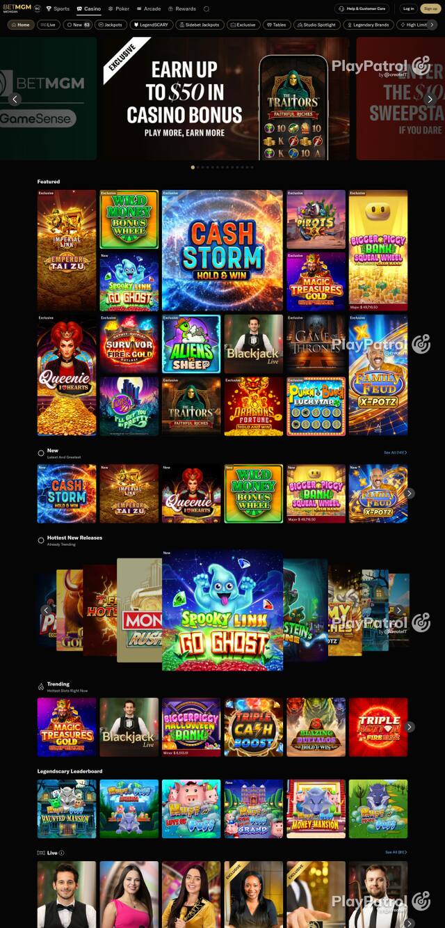 Front page of casino.mi.betmgm.com as captured on 28 October 2026