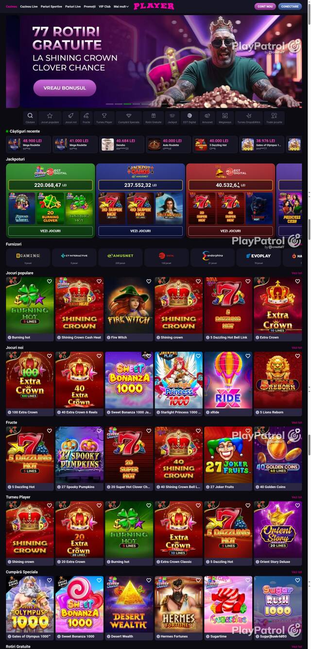 Capture of the front page of Player (player.ro) on 24 October 2026