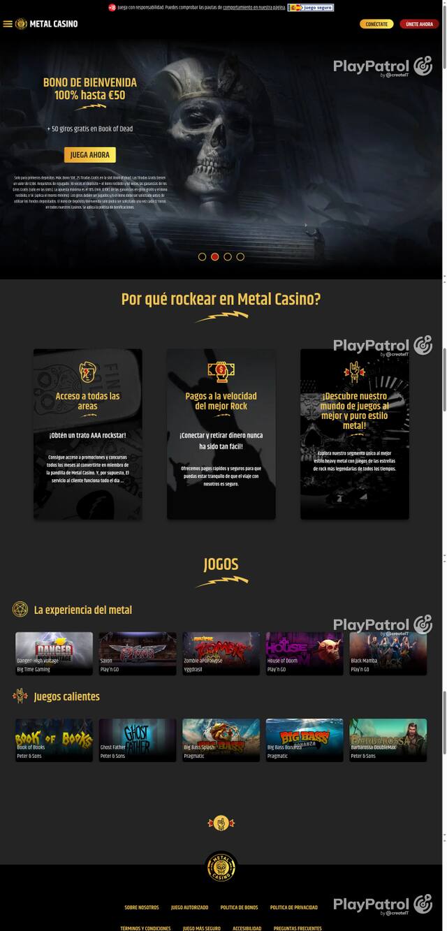 Capture of the front page of Metal Casino (metalcasino.es) on 21 October 2026