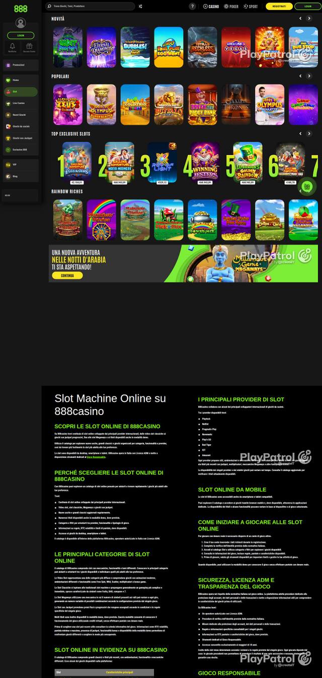 Homepage capture of 888casino recorded during the scan